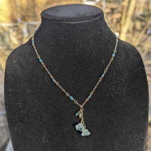 Handmade gold and blue flower necklace